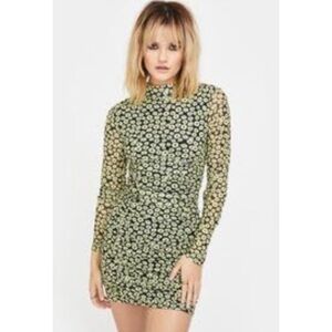 NWT GLAMOROUS Mesh Long Sleeve Shirred Floral Mini Dress Dolls Kill
